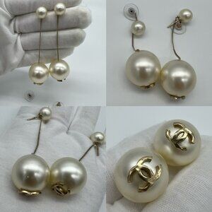 Authentic Chanel large pearl drop CC earrings